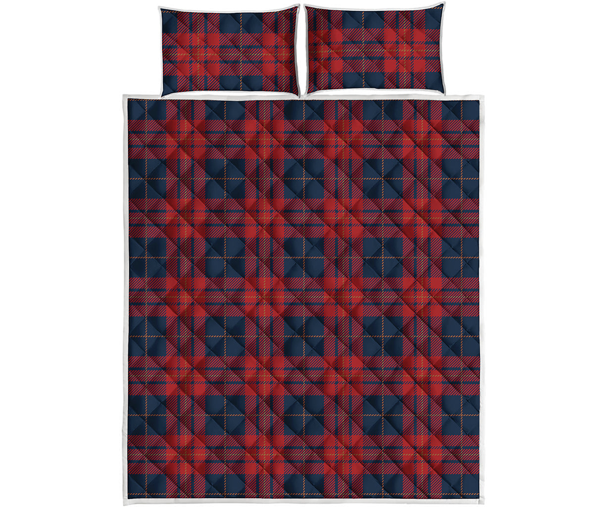 Blue And Red Tartan Pattern Print Quilt Bed Set