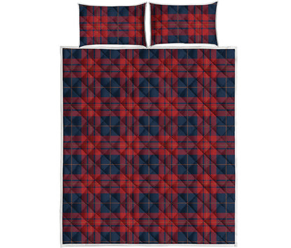 Blue And Red Tartan Pattern Print Quilt Bed Set