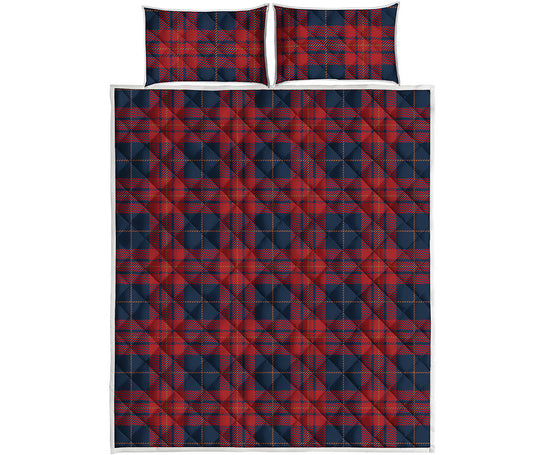 Blue And Red Tartan Pattern Print Quilt Bed Set