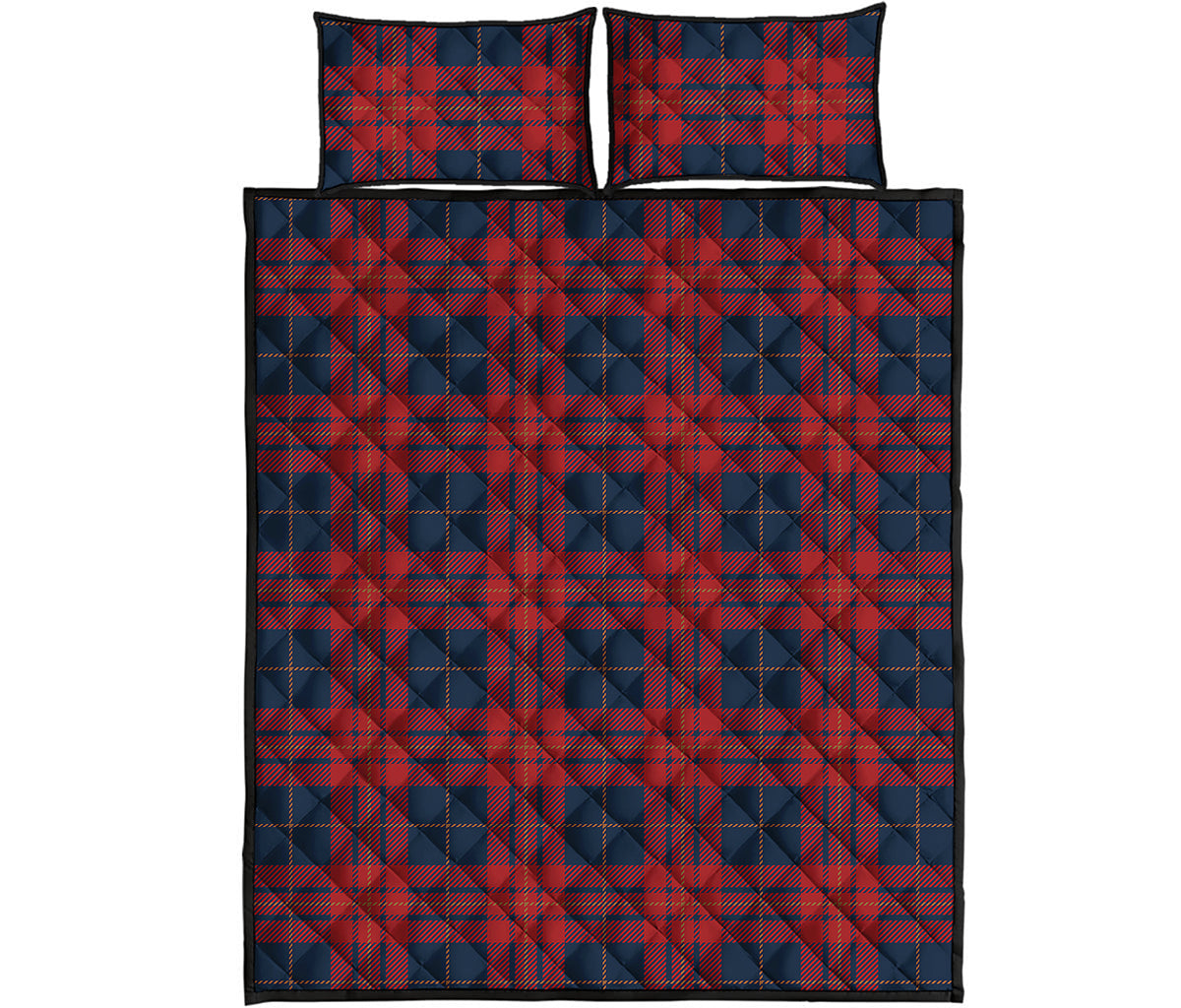 Blue And Red Tartan Pattern Print Quilt Bed Set