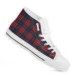 Blue And Red Tartan Pattern Print White High Top Shoes
