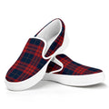 Blue And Red Tartan Pattern Print White Slip On Sneakers