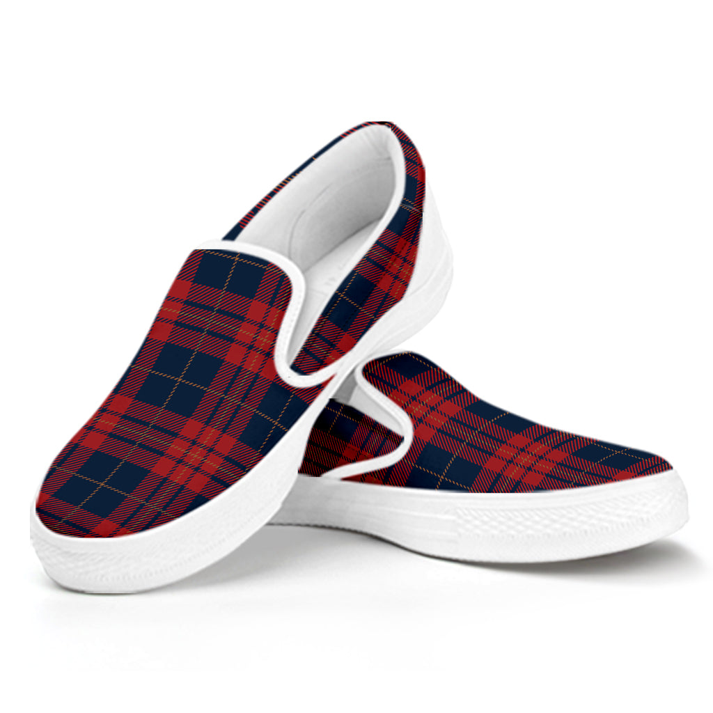 Blue And Red Tartan Pattern Print White Slip On Shoes