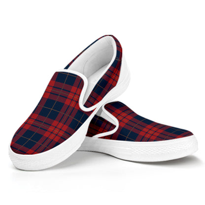 Blue And Red Tartan Pattern Print White Slip On Shoes