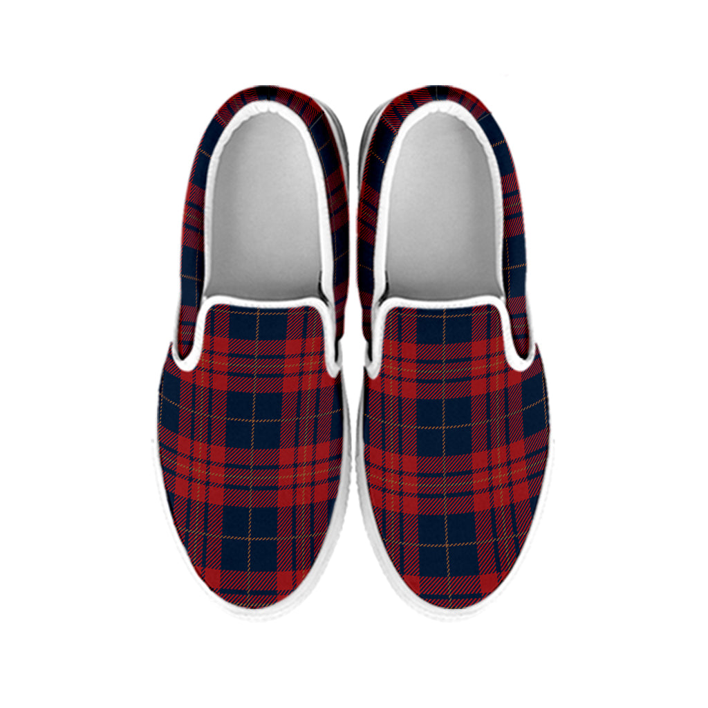 Blue And Red Tartan Pattern Print White Slip On Shoes