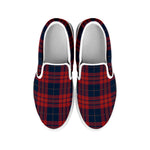 Blue And Red Tartan Pattern Print White Slip On Shoes