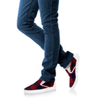 Blue And Red Tartan Pattern Print White Slip On Shoes