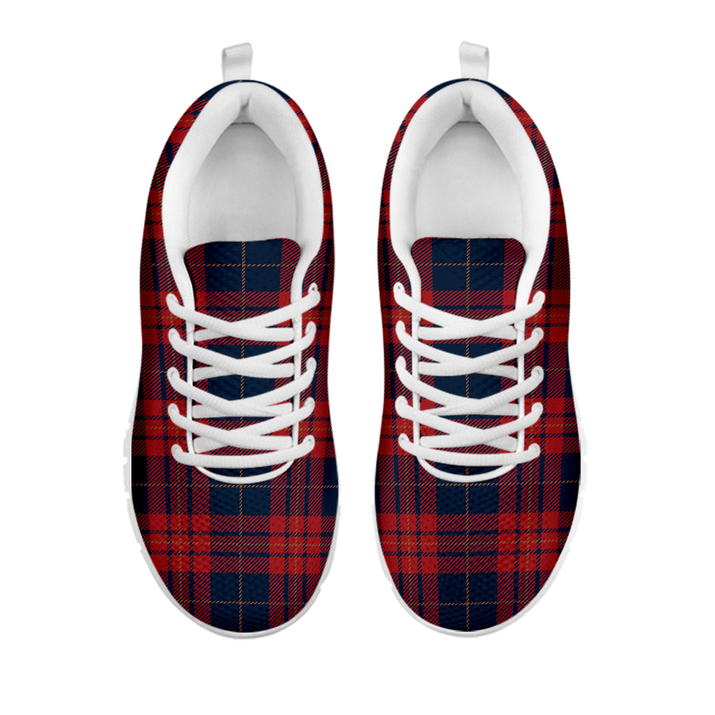 Blue And Red Tartan Pattern Print White Sneakers