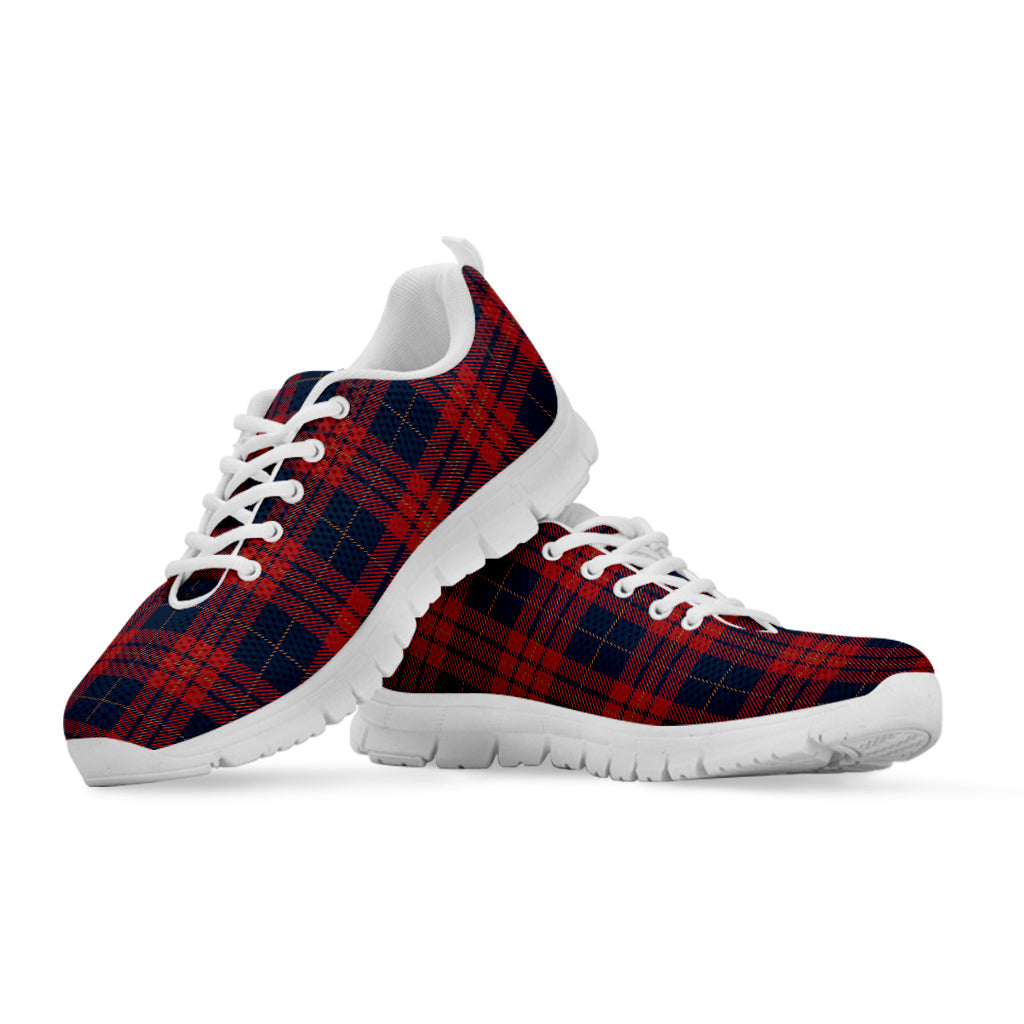 Blue And Red Tartan Pattern Print White Sneakers