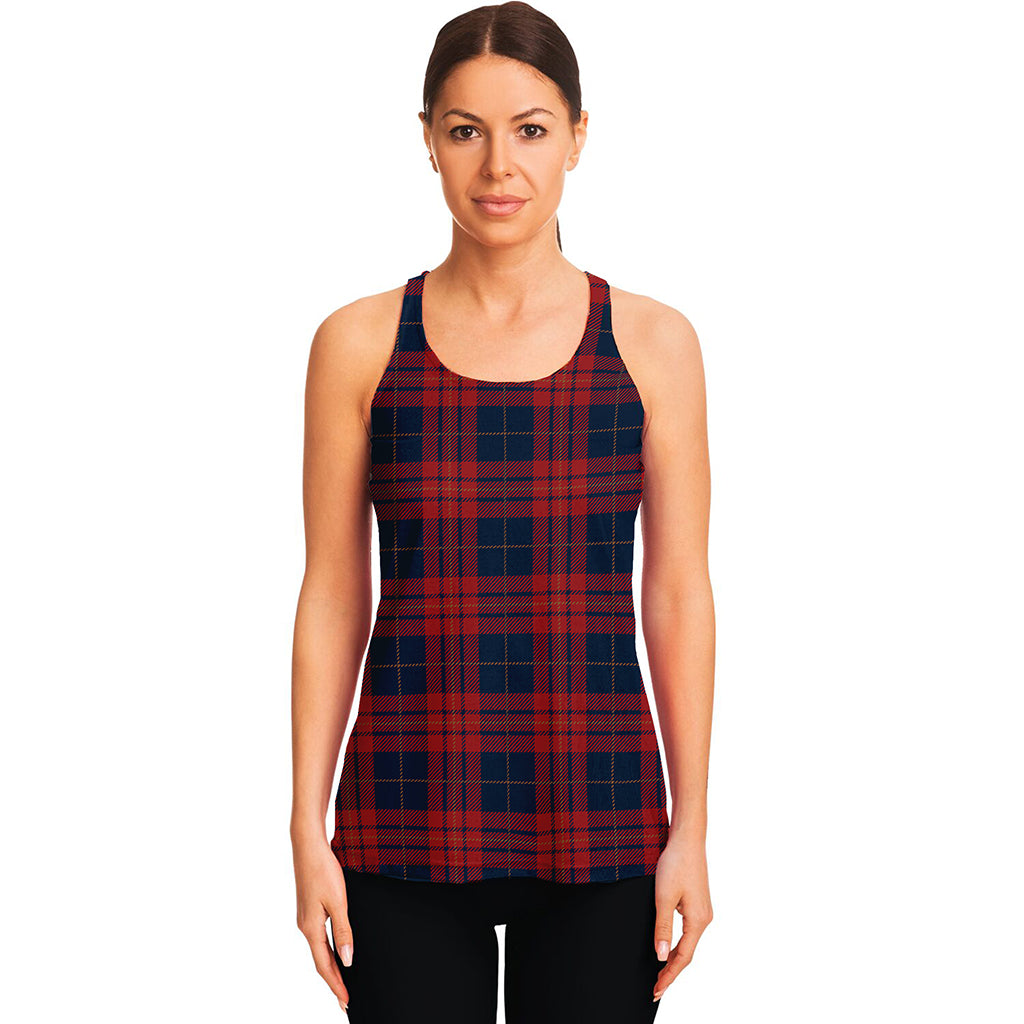 Blue And Red Tartan Pattern Print Women's Racerback Tank Top