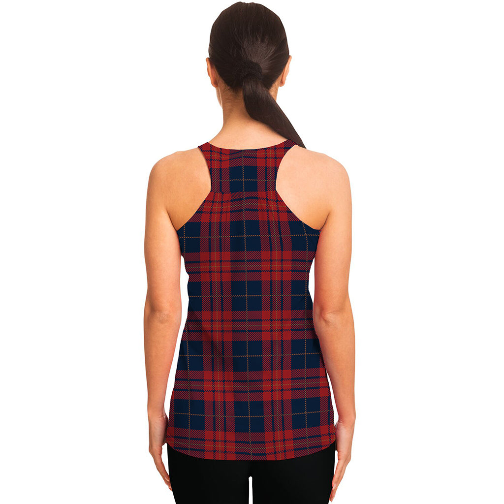 Blue And Red Tartan Pattern Print Women's Racerback Tank Top