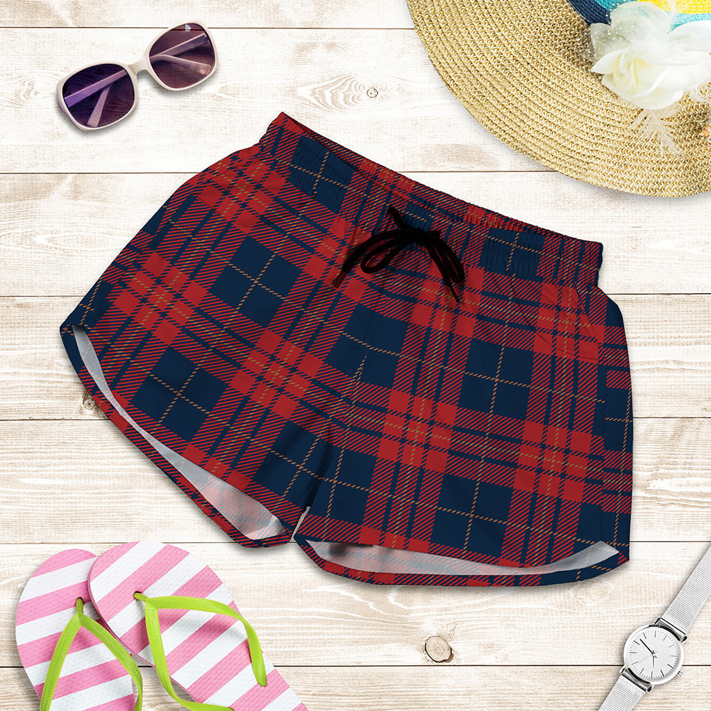 Blue And Red Tartan Pattern Print Women's Shorts