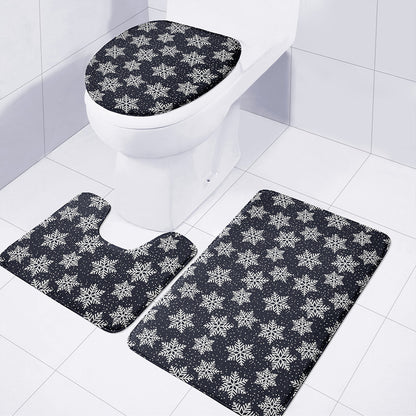 Blue And Silver Snowflake Pattern Print 3 Piece Bath Mat Set