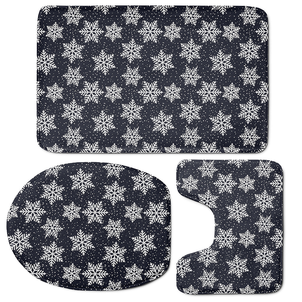 Blue And Silver Snowflake Pattern Print 3 Piece Bath Mat Set