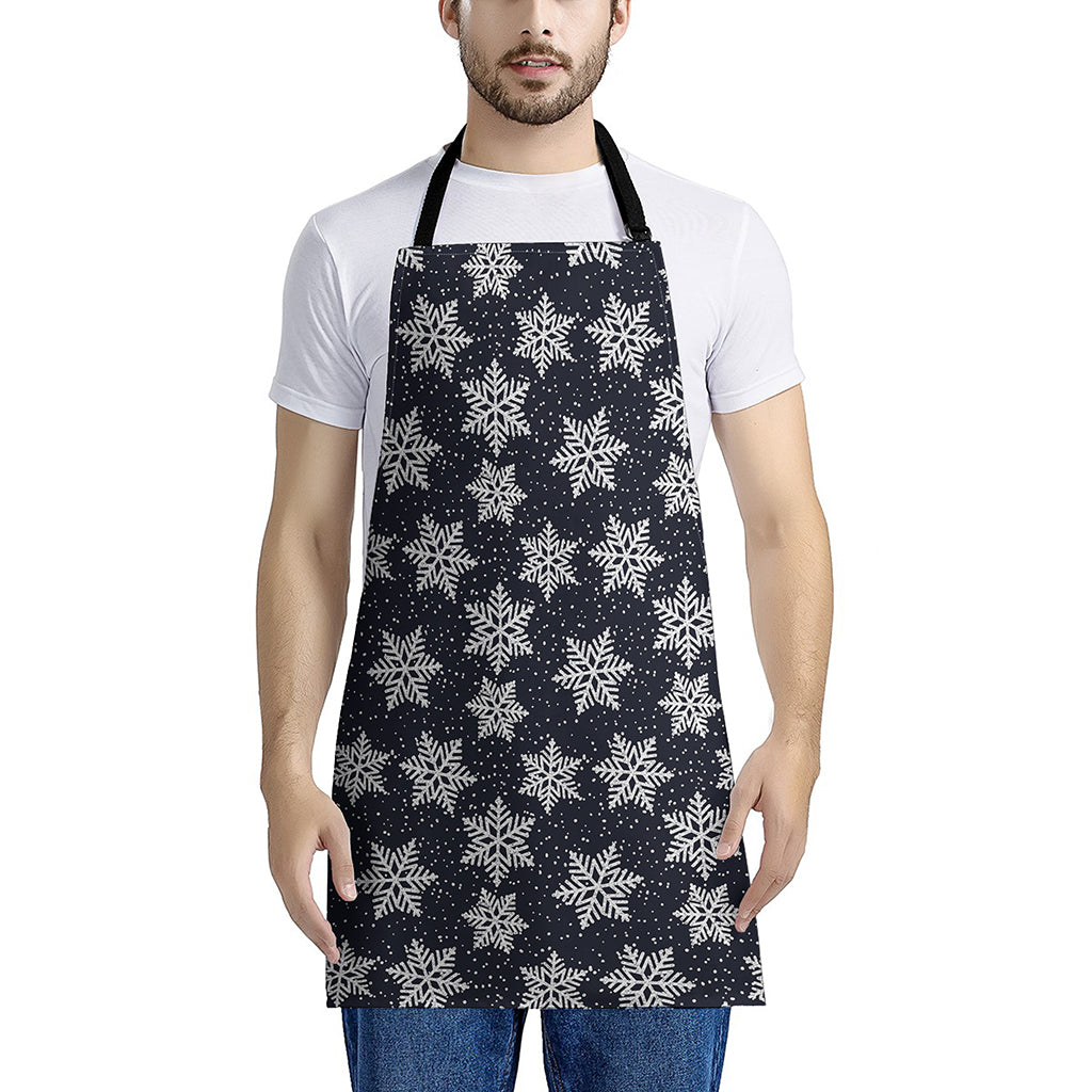 Blue And Silver Snowflake Pattern Print Apron