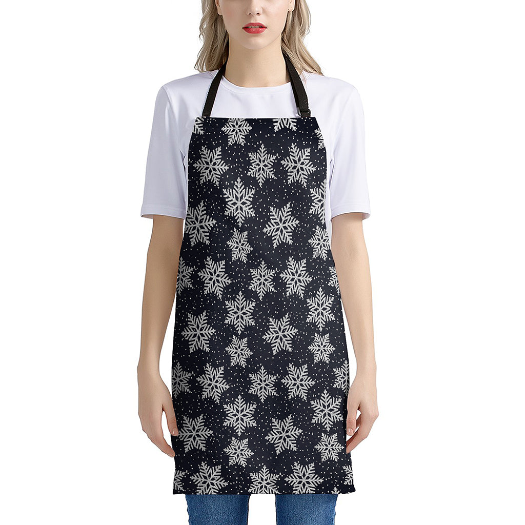 Blue And Silver Snowflake Pattern Print Apron