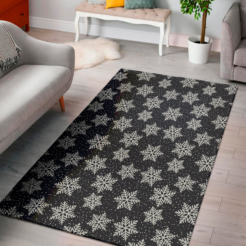 Blue And Silver Snowflake Pattern Print Area Rug