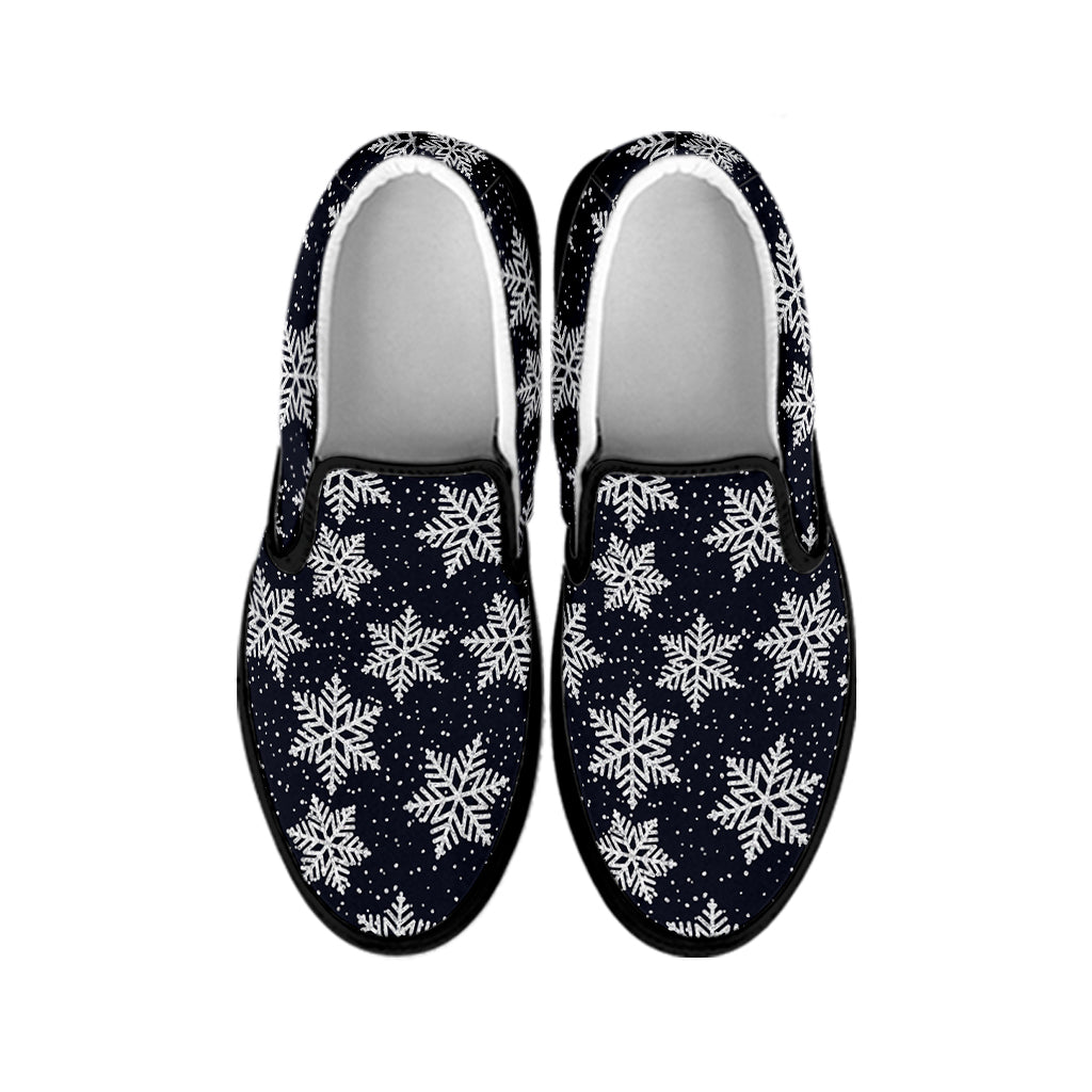 Blue And Silver Snowflake Pattern Print Black Slip On Shoes
