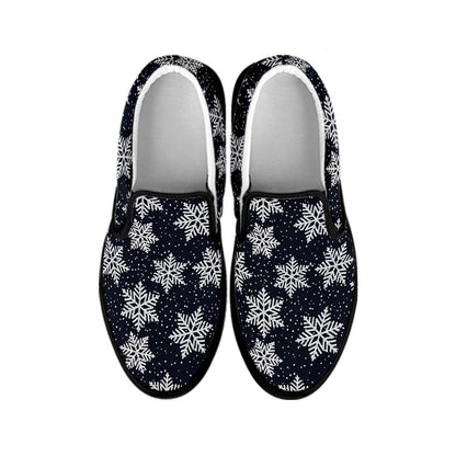 Blue And Silver Snowflake Pattern Print Black Slip On Shoes
