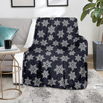Blue And Silver Snowflake Pattern Print Blanket