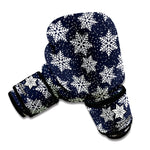 Blue And Silver Snowflake Pattern Print Boxing Gloves