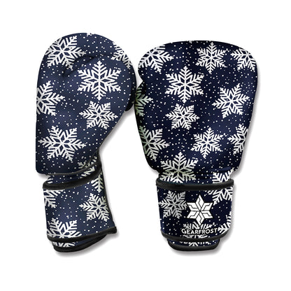 Blue And Silver Snowflake Pattern Print Boxing Gloves