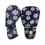 Blue And Silver Snowflake Pattern Print Boxing Gloves