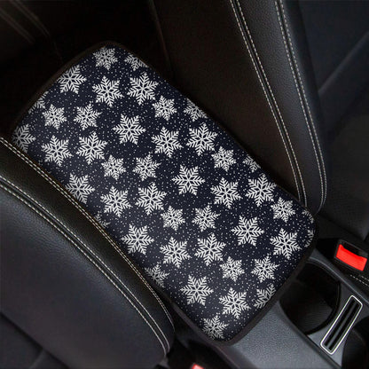 Blue And Silver Snowflake Pattern Print Car Center Console Cover