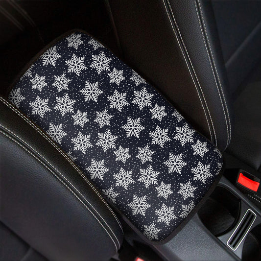 Blue And Silver Snowflake Pattern Print Car Center Console Cover