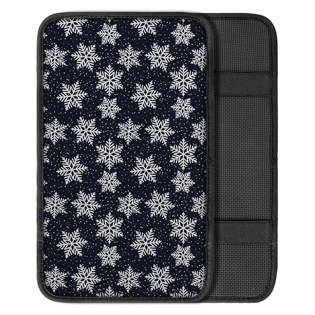 Blue And Silver Snowflake Pattern Print Car Center Console Cover