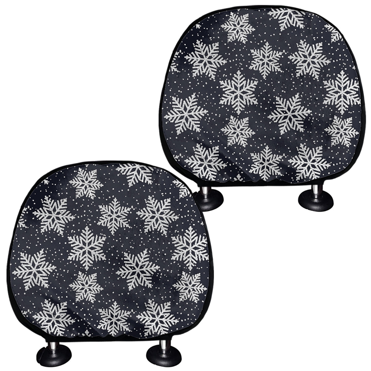 Blue And Silver Snowflake Pattern Print Car Headrest Covers