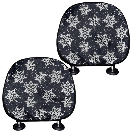 Blue And Silver Snowflake Pattern Print Car Headrest Covers