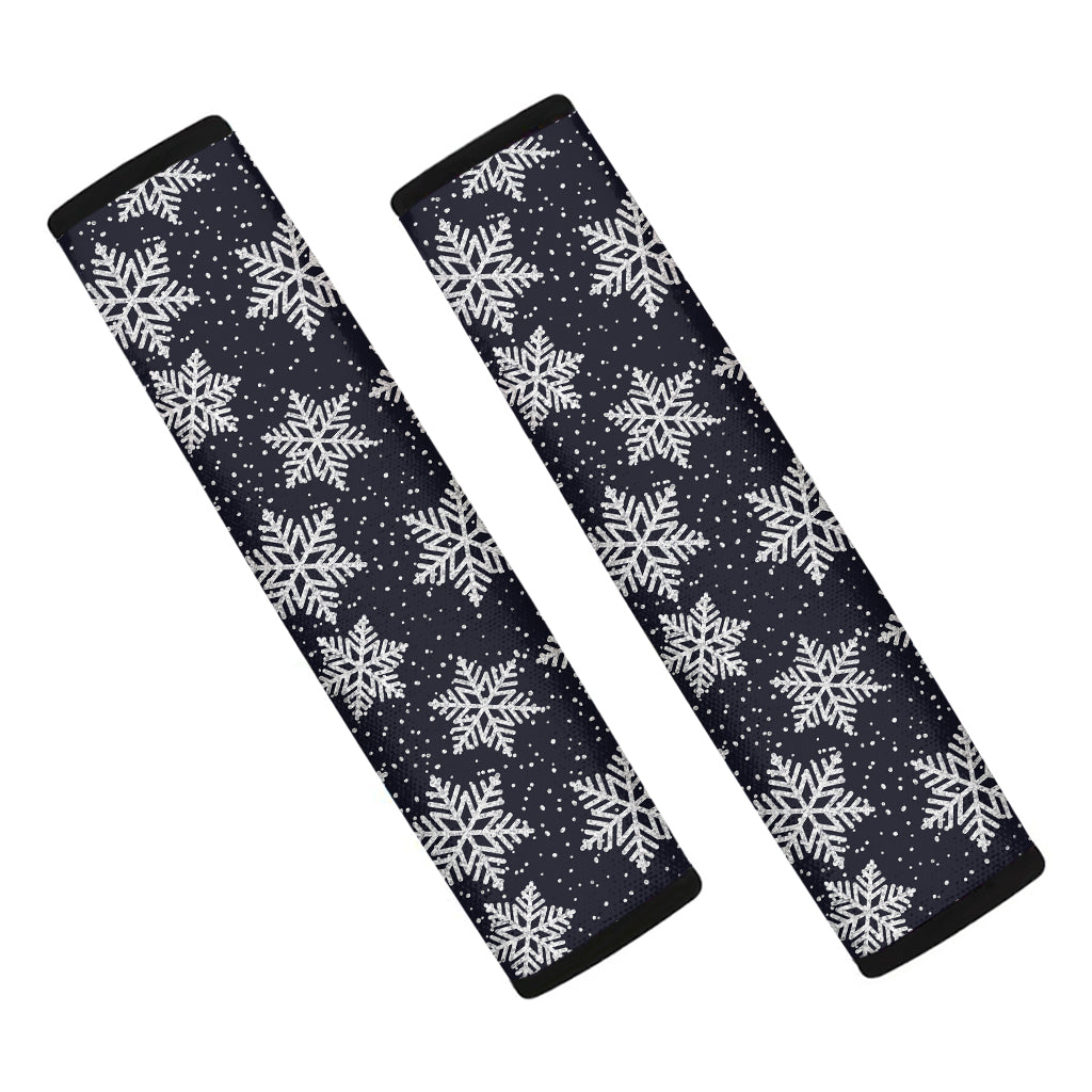 Blue And Silver Snowflake Pattern Print Car Seat Belt Covers