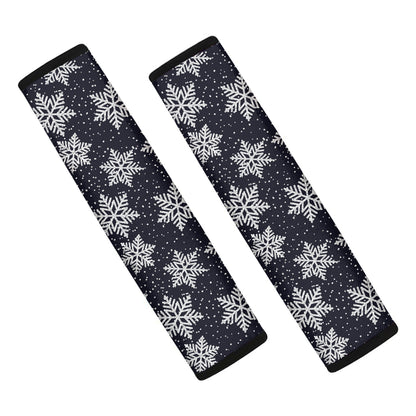 Blue And Silver Snowflake Pattern Print Car Seat Belt Covers