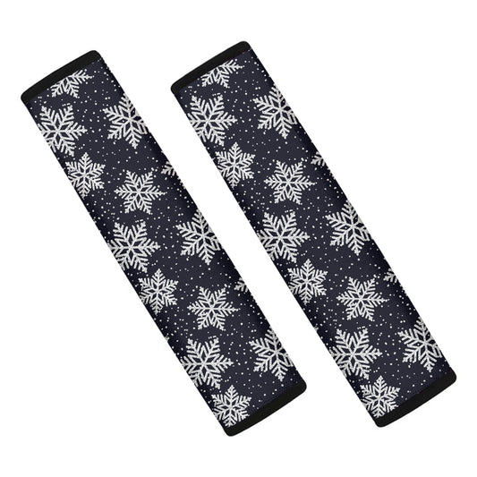 Blue And Silver Snowflake Pattern Print Car Seat Belt Covers