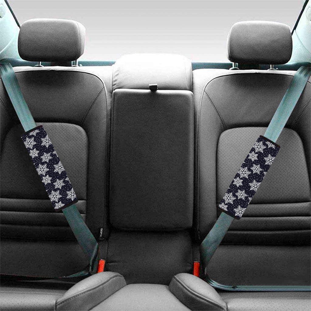 Blue And Silver Snowflake Pattern Print Car Seat Belt Covers