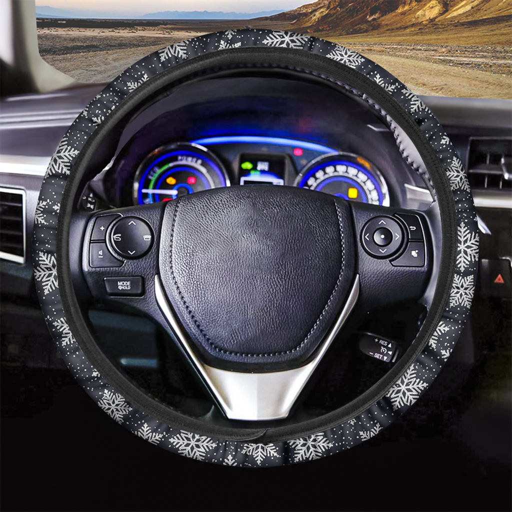 Blue And Silver Snowflake Pattern Print Car Steering Wheel Cover