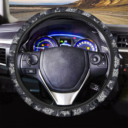 Blue And Silver Snowflake Pattern Print Car Steering Wheel Cover