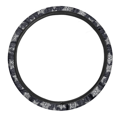 Blue And Silver Snowflake Pattern Print Car Steering Wheel Cover