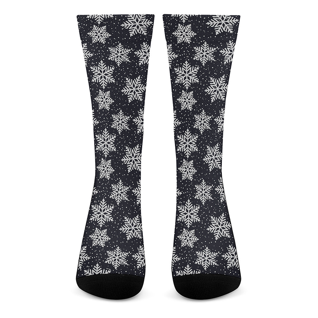 Blue And Silver Snowflake Pattern Print Crew Socks