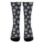 Blue And Silver Snowflake Pattern Print Crew Socks