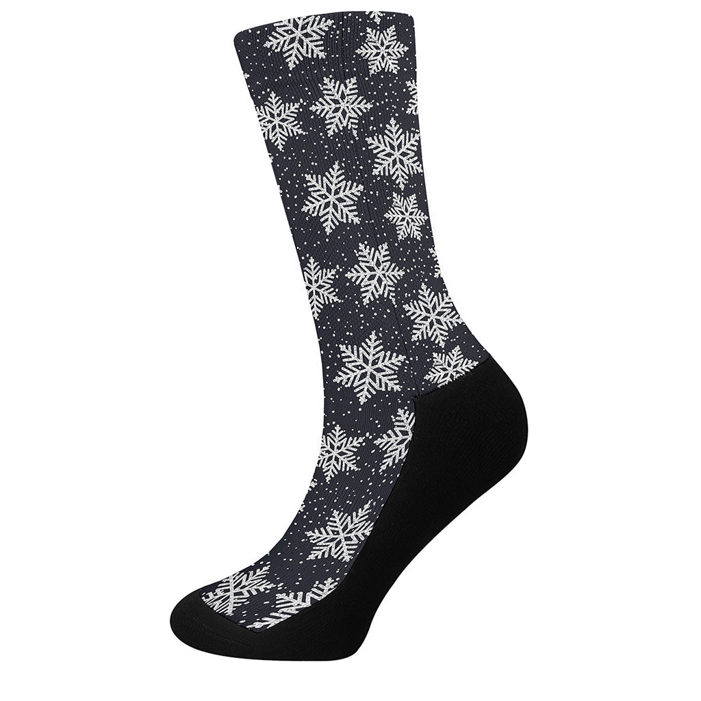 Blue And Silver Snowflake Pattern Print Crew Socks