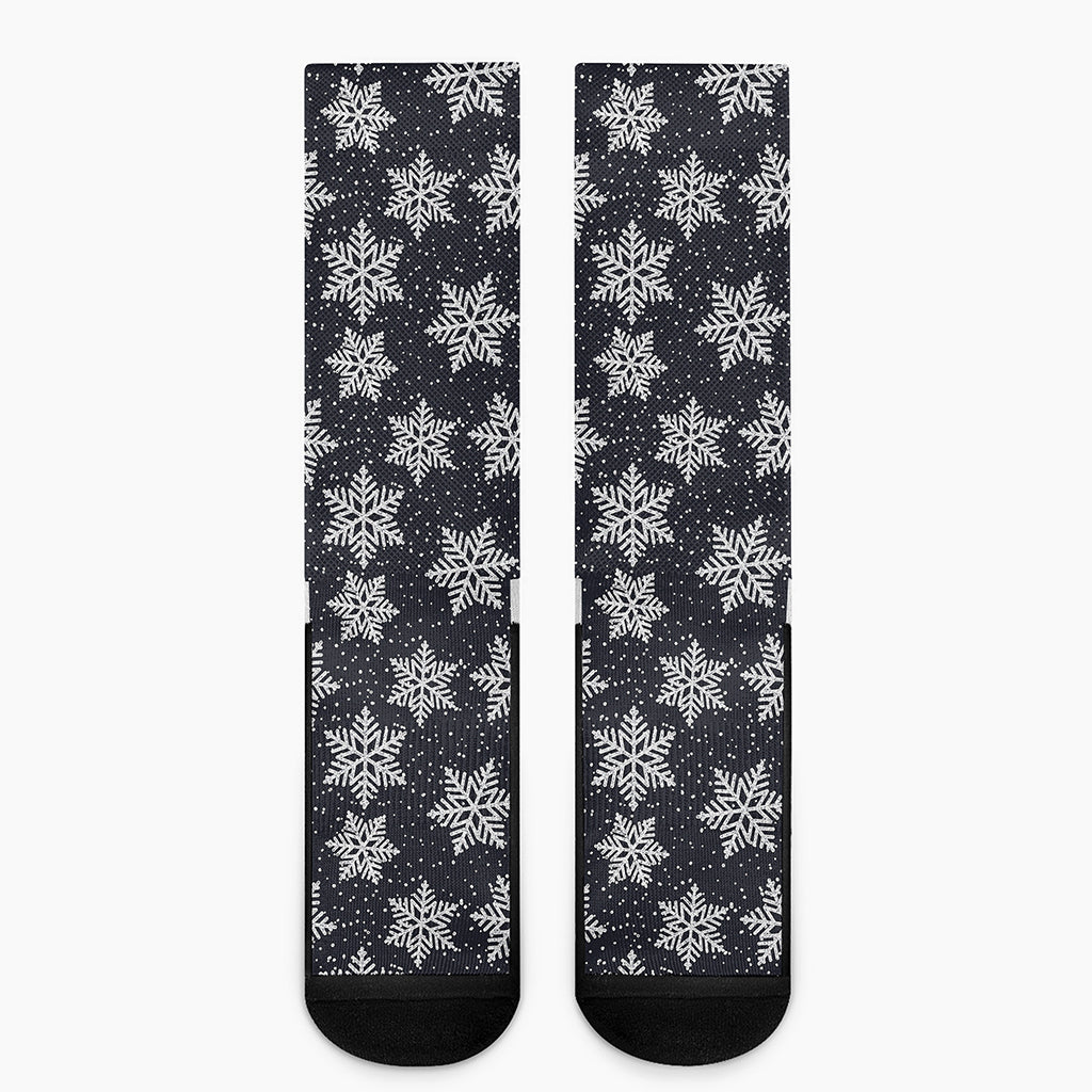 Blue And Silver Snowflake Pattern Print Crew Socks