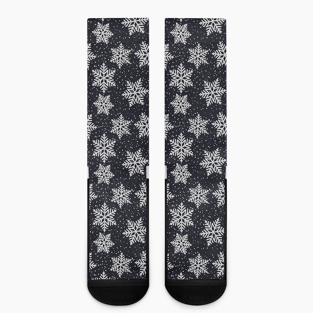 Blue And Silver Snowflake Pattern Print Crew Socks