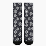 Blue And Silver Snowflake Pattern Print Crew Socks