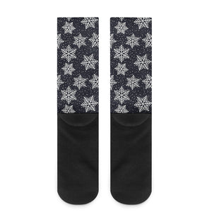 Blue And Silver Snowflake Pattern Print Crew Socks