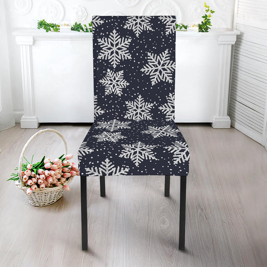 Blue And Silver Snowflake Pattern Print Dining Chair Slipcover
