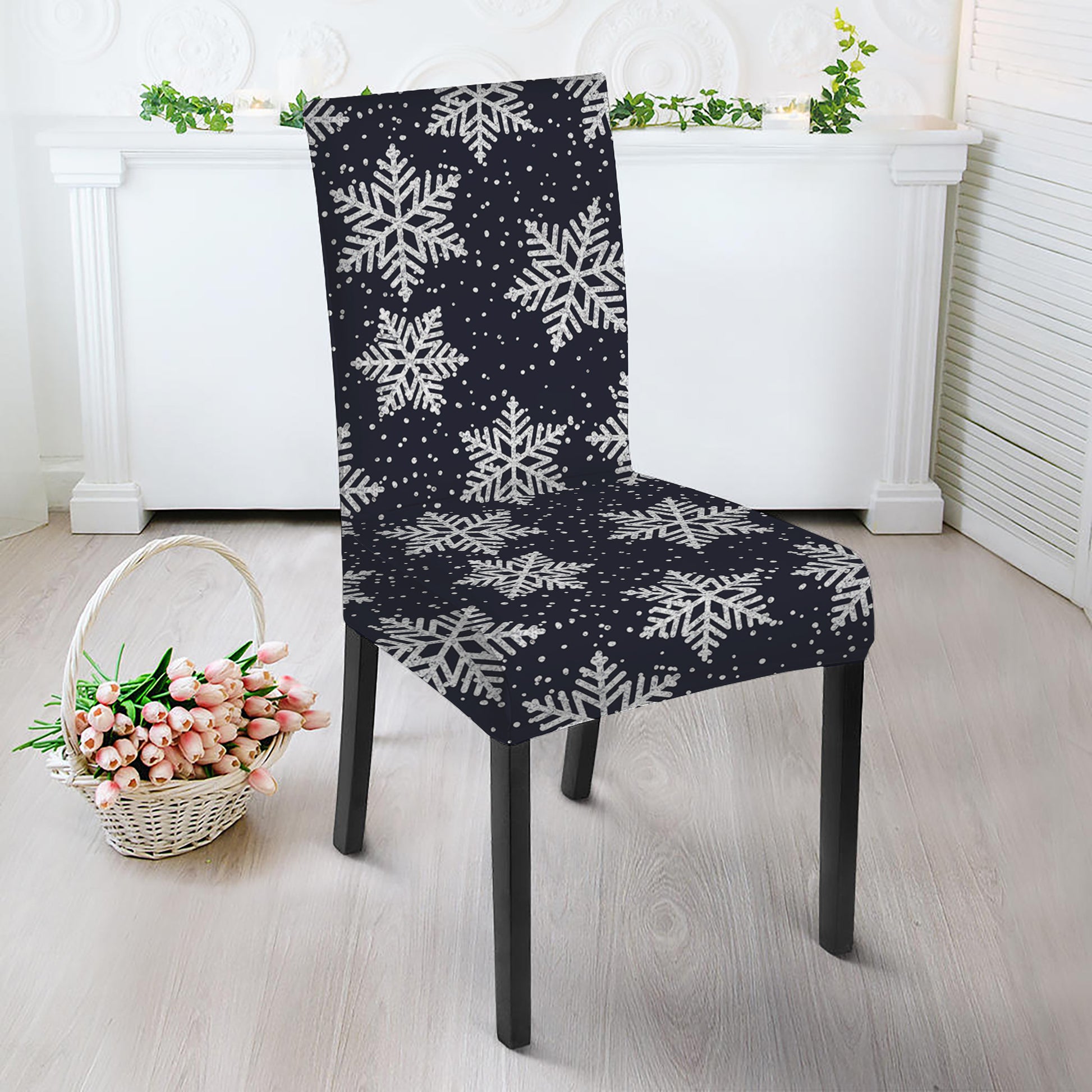 Blue And Silver Snowflake Pattern Print Dining Chair Slipcover