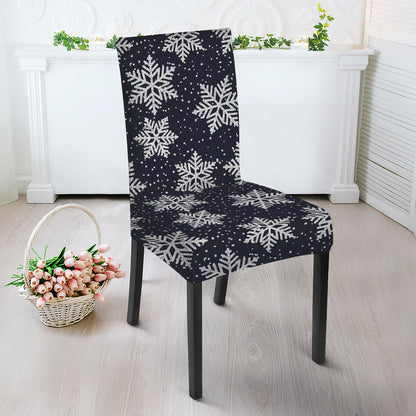 Blue And Silver Snowflake Pattern Print Dining Chair Slipcover