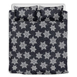 Blue And Silver Snowflake Pattern Print Duvet Cover Bedding Set
